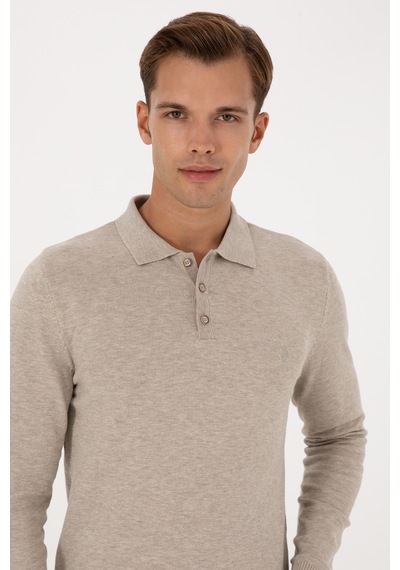 U.S. Polo Assn. Erkek Slim Fit Polo Yaka Taş Melanj Basic Kazak 50307799-VR225