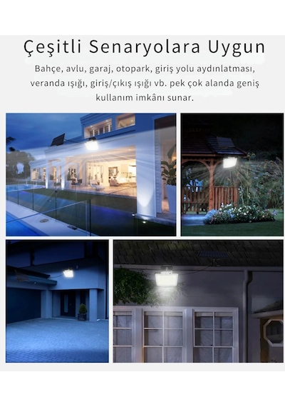 Etashop 228 Led Güneş Enerjili Sensörlü Dış Mekan Lamba Uzaktan Kumandalı Ip65 Projektör Bahçem Gara Çok Renkli