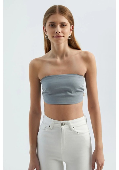 Hiccup Amerikan Koltsuz Temel Crop Top Gri