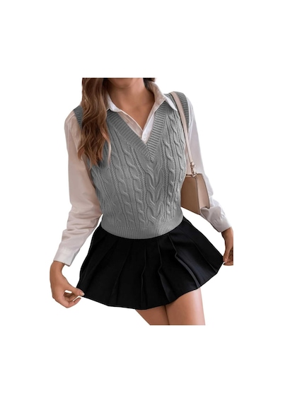 Youknitwear You Cameron %100 Pamuk V Yaka Kadın Süveter Gri