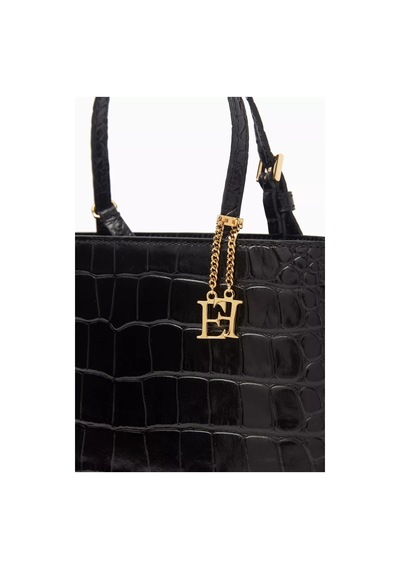 Elisabetta Franchi Timsah Desenli Deri Mini Tote Çanta, Şık & Lüks El Çantası Siyah