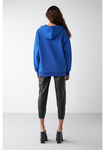 Grimelange Alena Basic Oversize Lacivert Tekli Sweatshirt
