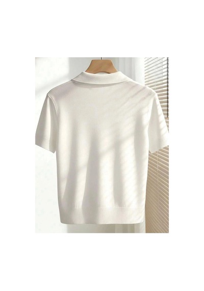 De Pose Polo Yaka Klasik Kadın T-shirt Beyaz