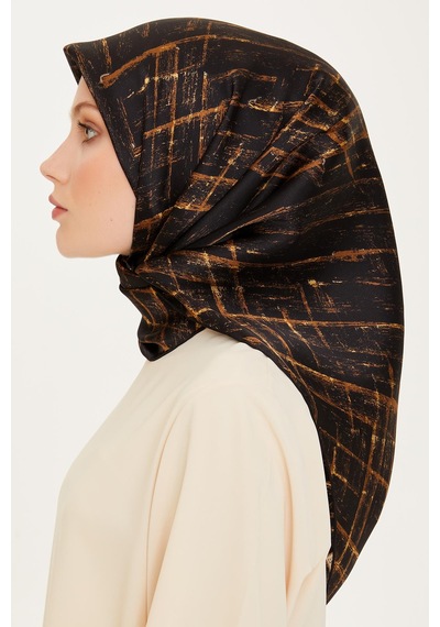 Armine İpek Eşarp 2025 Kış - 9258-02 Twill - Siyah Gold
