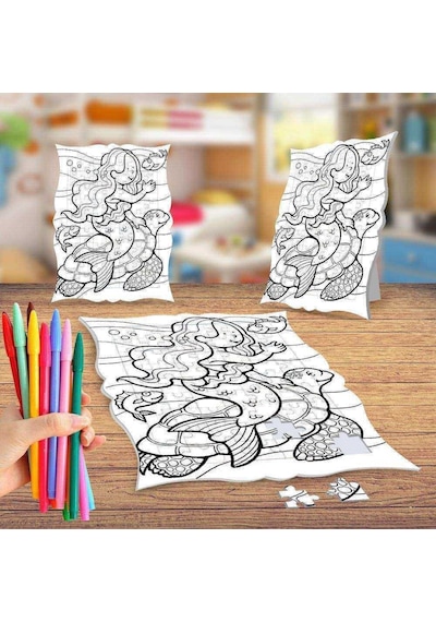 Mutlu Deniz Kızı Boyama Puzzle Tablo Çocuk Eğitici Yapboz