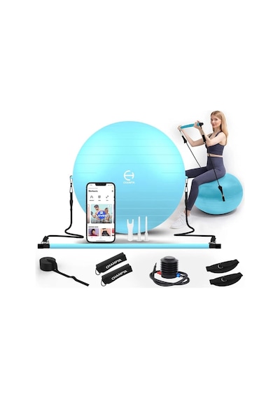 Champya Yoga Fitness Pilates Topu Squat Pilates Barı Direnç Lastiği Pilates Seti İthal Ürün Mavi