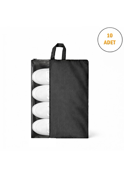 Microcase Çok Amaçlı Şeffaf Pencereli Ayakkabı Düzenleyici Seyahat Çantası Hurç 50x40 Cm 10 Adet Al5502 Siyah