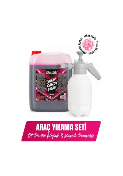 Snow Foam 5 Litre Pembe Köpük Oto Şampuanı İle 2 Litre Köpük Pompası - Araç Yıkama Temizlik Seti