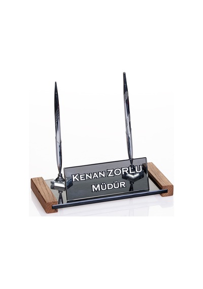 Lizbon Kristal Masa İsimliği Ahşap Ofis Masaüstü İsimlik