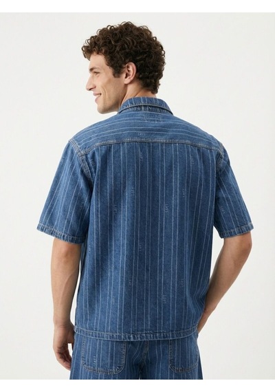 Oversize Fit Erkek Gömlek K.kol Denim