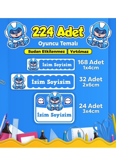 Gamer Temalı Okul Kreş Kişiye Özel İsim Etiket Seti - Model 207 Çok Renkli