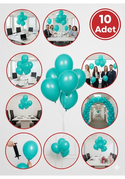 10 Adet Turkuaz Parıltılı Metalik Balonlar Parti & Kutlama Paketi Diğer