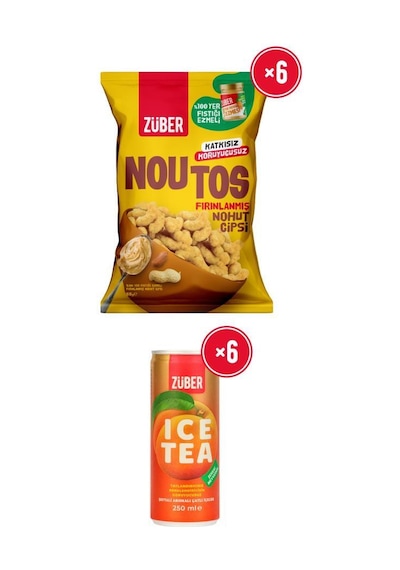 Züber Süper İkili Parti Paketi %100 Yer Fıstığı Ezmeli Noutos + Ice Tea Şeftali