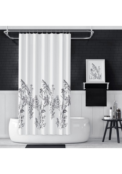 Home 180x200 Cm Funda Tek Kanat Banyo Perdesi, Yıkanabilir Polyester Kumaş Banyo Perdesi, Duş Perdesi Siyah