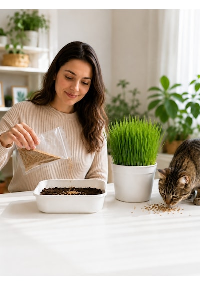 Kedi Çimi Seti Bykurt Doğal Kedi Otu Tohumu Yetiştirme Kabı Toprak Ve Sprey Şişeli Ev İçin Güvenli Kedi Çimi Seti