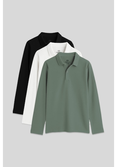 Basic Polo Yaka 3lü Paket Siyah-beyaz-çağla Unisex Çocuk T-shirt - 11170 Beyaz - Siyah