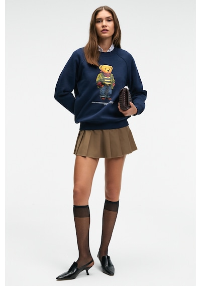 Grimelange AELORIA Kadın Önü Baskılı Reglan Kol Oversize Lacivert Sweatshirt