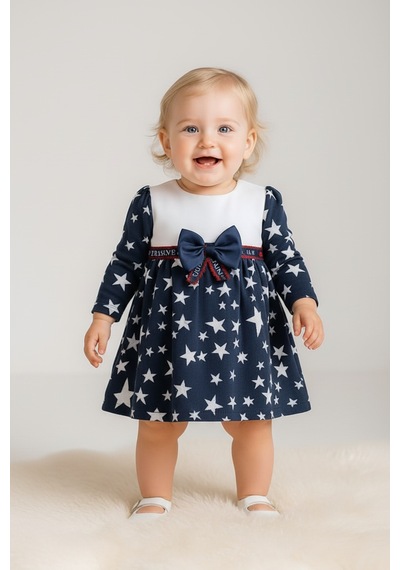 Mnk Baby & Kids Yıldız Desen Kız Bebek Günlük Elbise M00769 Lacivert