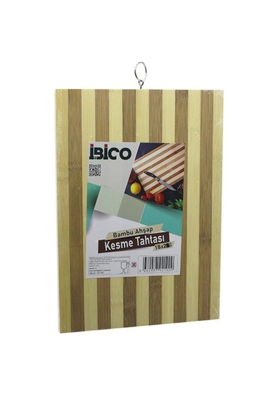 18 X 28 X 1.4cm Beyaz Çizgili Ahşap Bambu Kesim Panosu - Kesme Tahtası Metal Kulplu Bx40 Çok Renkli