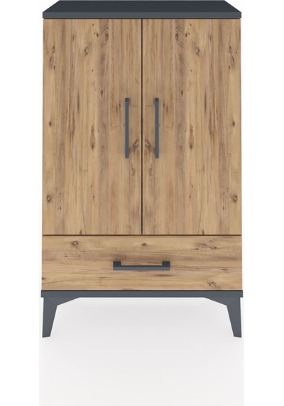Arges Komodin 2 Raflı Tek Çekmeceli 2 Kapaklı 60x30x96 Antrasit-çam Antrasit