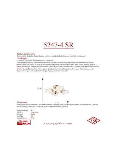 Eray Aydınlatma 4 Lü Opal Camlı Rose Gold Avize