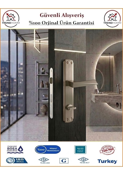 Trendhomm Prizma Aynalı - Nikel Saten - Wc Banyo Kapı Kolu - Sol