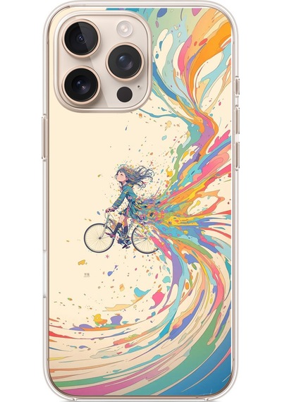 İphone 16 Pro Max Uyumlu Rengarenk Bisikletli Kız Baskılı Silikon Kılıf
