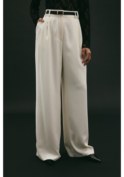 Sateen Luna Krep Pantolon - Ekru-136967 Ekru