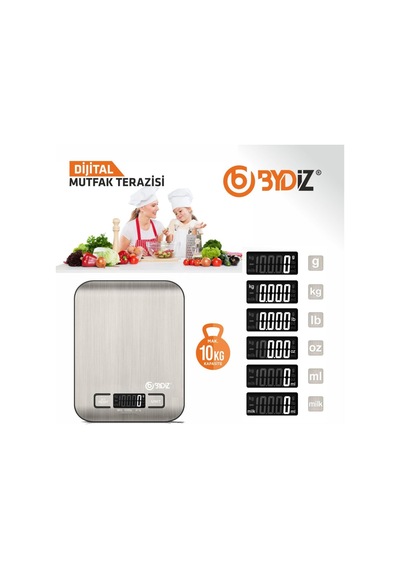 Bydiz Dijital Mutfak Terazisi 10 Kg Kapasiteli 1 Gr Hassasiyetli, Paslanmaz Çelik Hassas Mutfak Tartısı, Dara Fonksiy Diğer