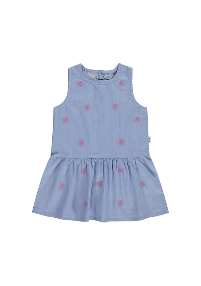 Civil Baby Çiçek Nakışlı 6-18 Ay Elbise - Mavi