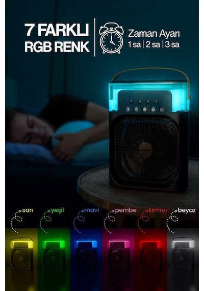 600 Ml Su Tanklı Buharlı Serinletici Fan Taşınabilir Mini Fan Led Işıklı Hava Soğutucu Vantilatör