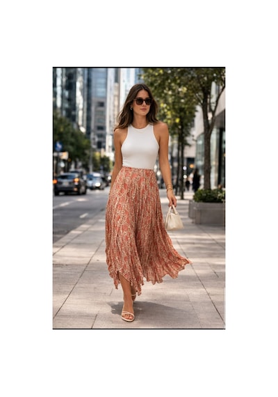 Trendol Fashion Life Şifon Kumaş Desenli Kraşlı Kadin Etek Pudra Pudra