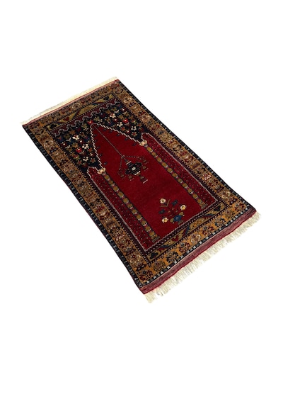 El Dokuma Eski Koleksiyonluk Yahyalı Seccade 75x130 Kök Boya %100 Yün Namazlık Kırmızı