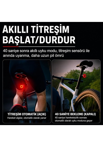 Akıllı Fren Sensörlü Bisiklet Arka Lambası Çok Renkli