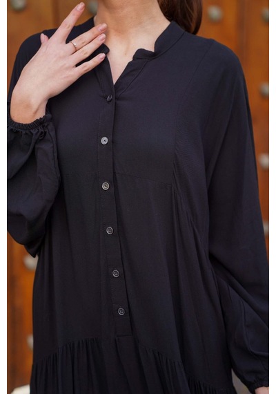 Polologin Butik Gömlek Yaka Çok Katlı Maxi Elbise - Siyah Siyah