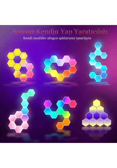 Rgb Led Akıllı Altıgen Gece Lambası Kumandalı Gece Işığı RGB