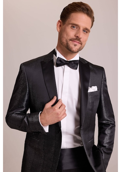 Ysf Erkek Siyah Slim Fit Kırlangıç Yaka Desenli Damatlık
