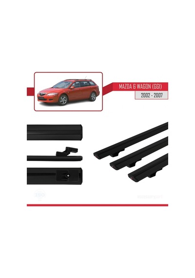 Mazda 6 Gg1 2002-2007 Arası İle Uyumlu Basic Model Ara Atkı Tavan Barı Siyah 3 Adet
