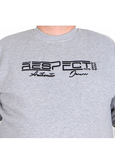 Moc Grande Mocgrande Erkek Büyük Beden Sıfır Yaka 3ip Sweat Respect 24205 Grı Melanj Gri Melanj