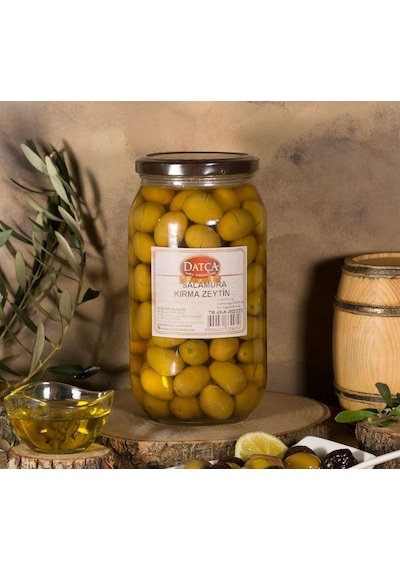 Datça Salamura Yeşil Kırma Zeytin Cam 1 KG