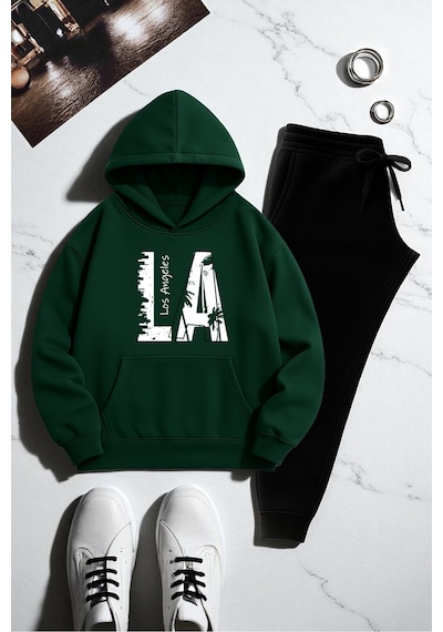 Uyguntarz Unisex Los Angeles Baskılı Eşofman Takımı Yeşil