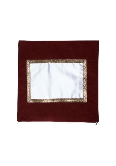 Sublimasyon Kadife Kare Yastık - Bordo Beyaz
