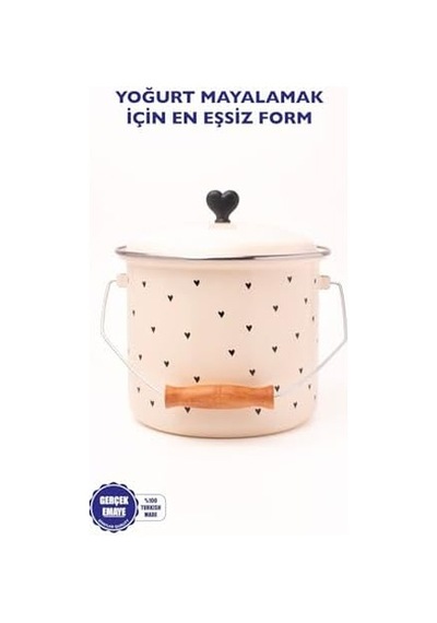 Black Cupid Kalp Desenli Emaye Yoğurt/bakliyat Bakracı 20 Cm-3 Litre-tüm Ocaklarla Uyumlu