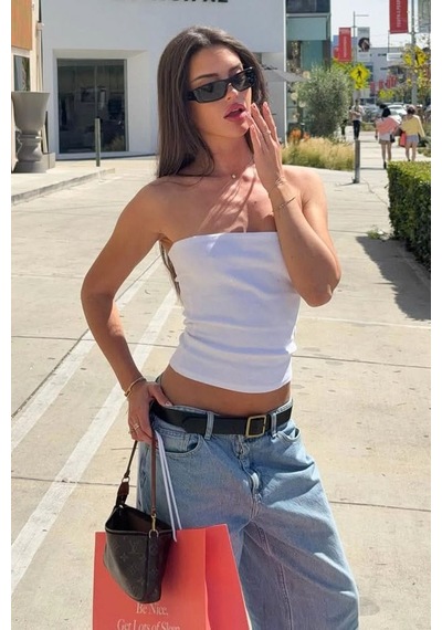 Seeh Beyaz Straplez Basic Kadın Bluz Sh247 Standart