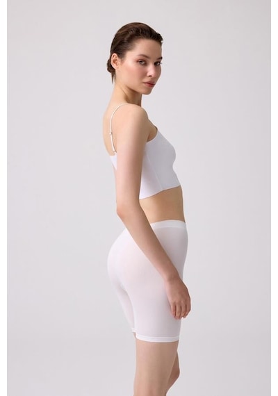 Cottonhill Premium - Kadın Beyaz Ultra-rahat Seamless Yüksek Bel Uzun Paça Boxer Beyaz