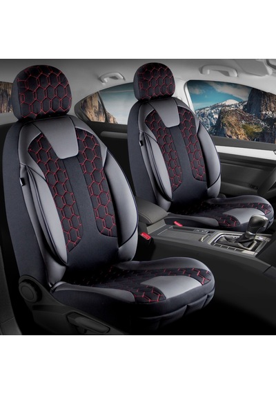 Kia Sportage Uyumlu Deri Detaylı Oto Koltuk Kılıfı Ön Arka Takım Cyrus Siyah Kırmızı