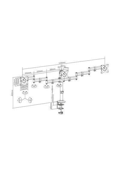 Monitör Tutucu - Masa Kelepçesi - 3 Monitör - 27 İnçe Kadar - 3x 8 Kg'a Kadar - Vesa 75x75, 100x100 - Siyah