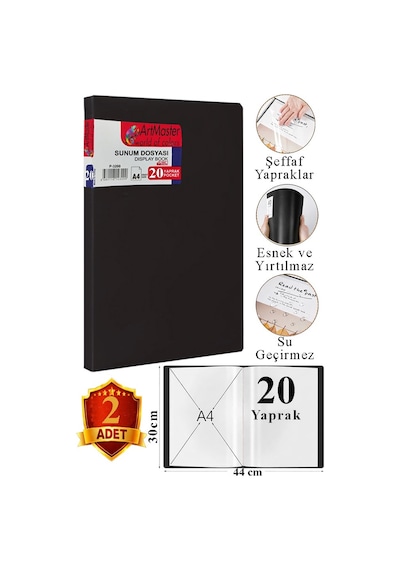 Siyah Sunum Dosyası 20 Li 2 Adet Poşet Dosyalı Katalog Dosyası 20 Poşetli Kendinden Dosya Plastik Kapaklı