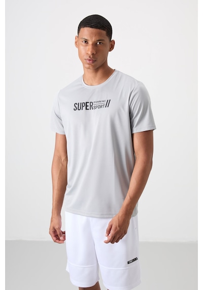 Tommy Life Gri Polyester Nefes Alan Dokulu İnce Esnek Standart Fit Erkek Performans T-shirt - 88385 Gri