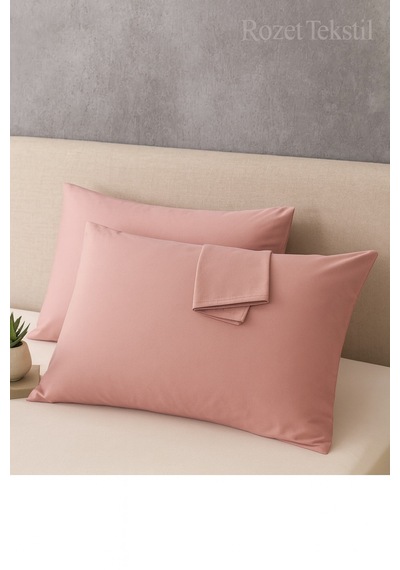 Gül Kurusu Pamuk Kumaş Kapaklı Yastık Kılıfı 2 Adet 50 X 70 Cm